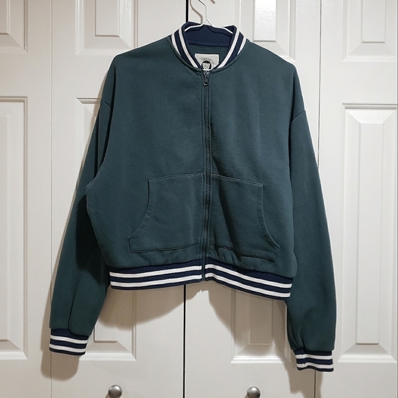 Urban Outfitter Cropped Zip-Up Sweatshirt Green Size Extra Small - Picture 1 of 10